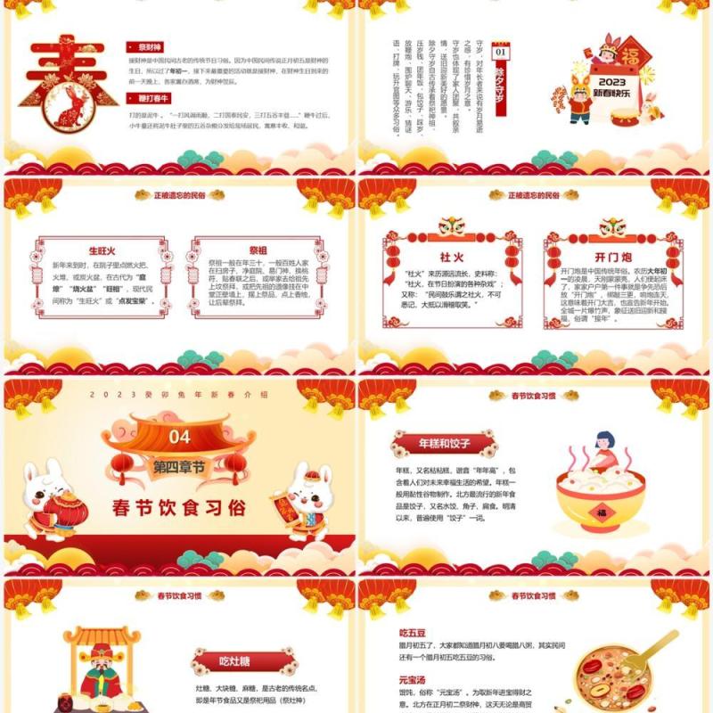 红色中国风恭贺新春新年习俗介绍PPT模板