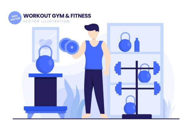 健身馆和运动平面矢量图AI人物插画设计素材Workout Gym & Fitness Flat Vector Illustration 健身馆和运动平面矢量图AI人物插画设计素材Workout Gym & Fitness Flat Vector Illustration