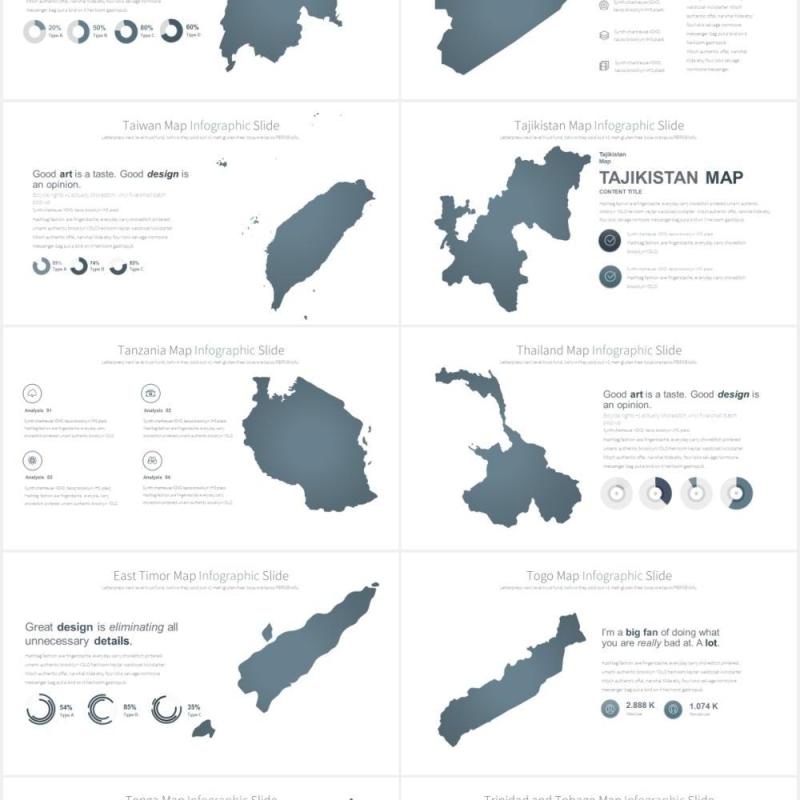 11套色系地图PPT素材MAPS V.2 - PowerPoint Infographics Slides