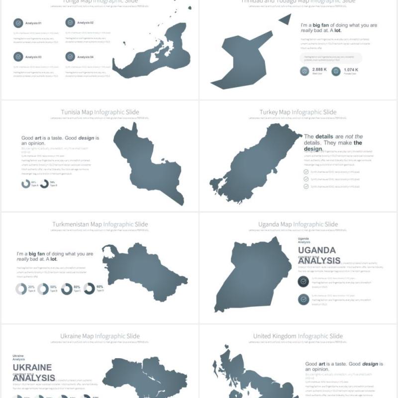 11套色系地图PPT素材MAPS V.2 - PowerPoint Infographics Slides