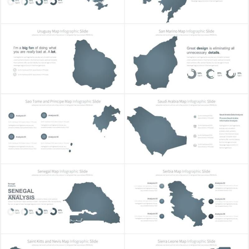 11套色系地图PPT素材MAPS V.2 - PowerPoint Infographics Slides