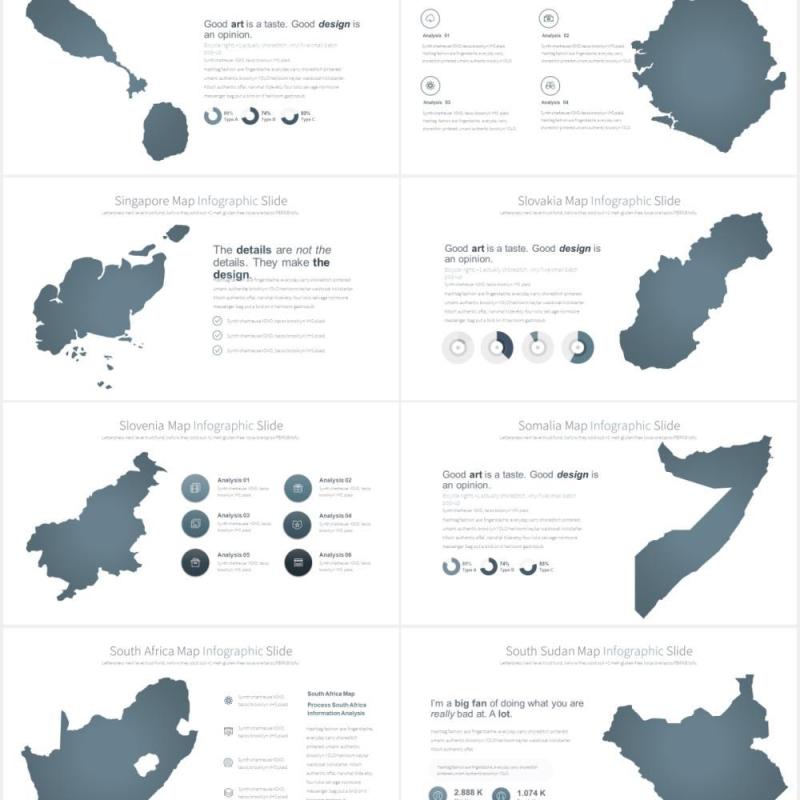 11套色系地图PPT素材MAPS V.2 - PowerPoint Infographics Slides