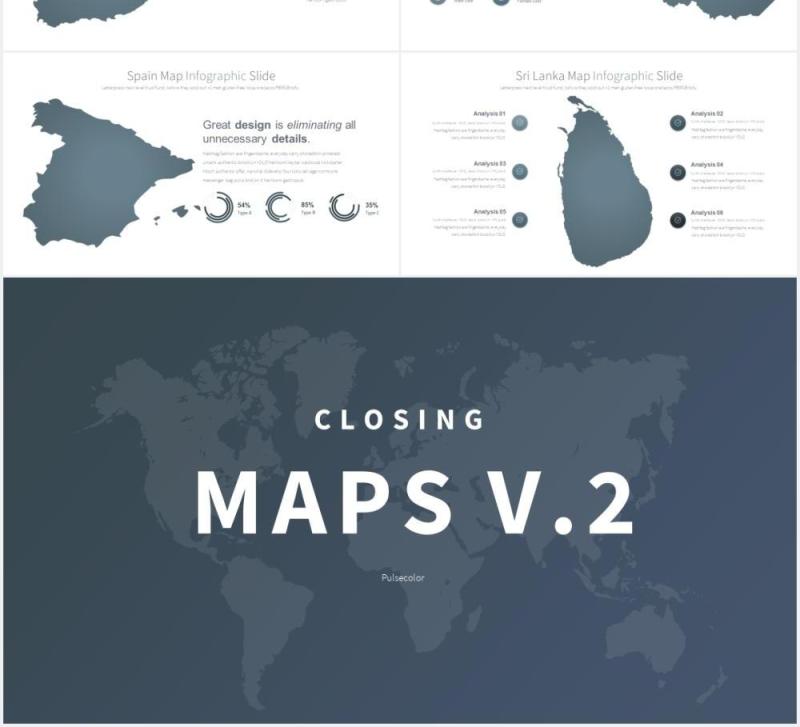 11套色系地图PPT素材MAPS V.2 - PowerPoint Infographics Slides