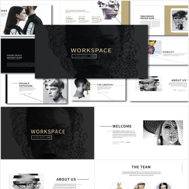 清新简约工作图片展示PPT模板Workspace Clean Powerpoint