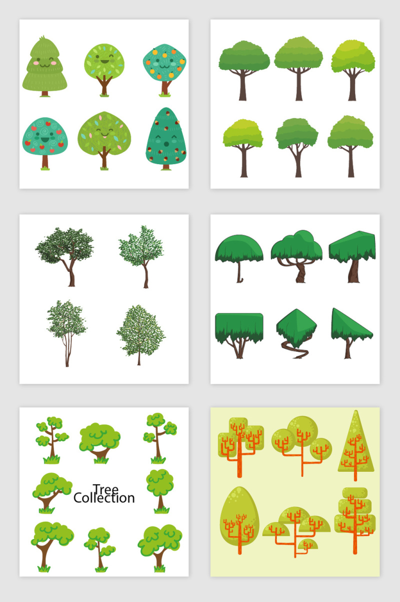 绿色卡通扁平化树木素材
