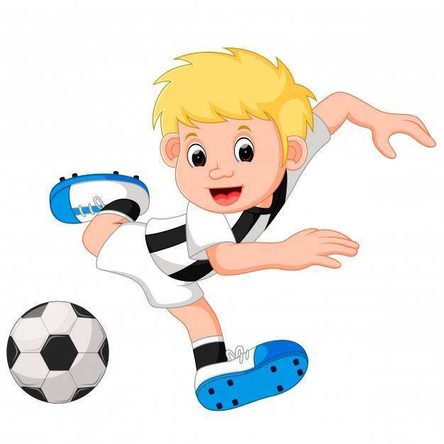 踢足球的愉快的男孩动画片