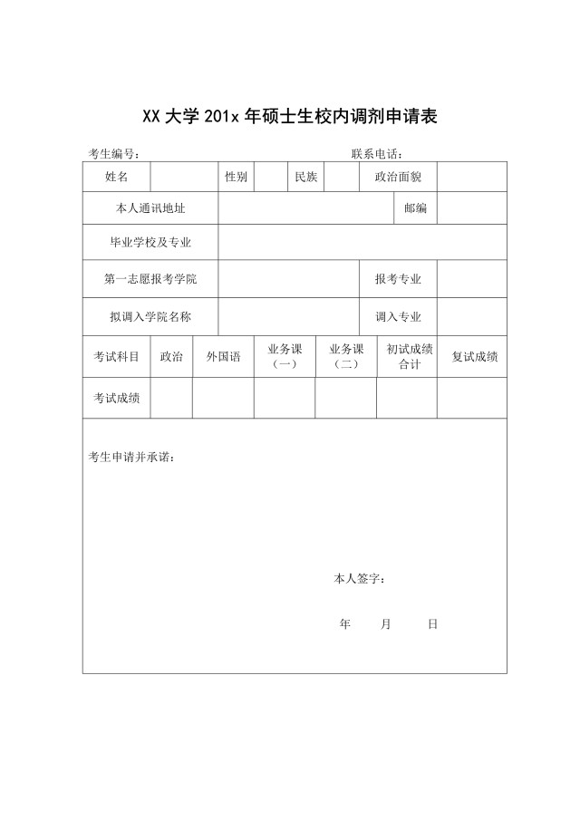 研究生硕士调剂复试申请表模板4