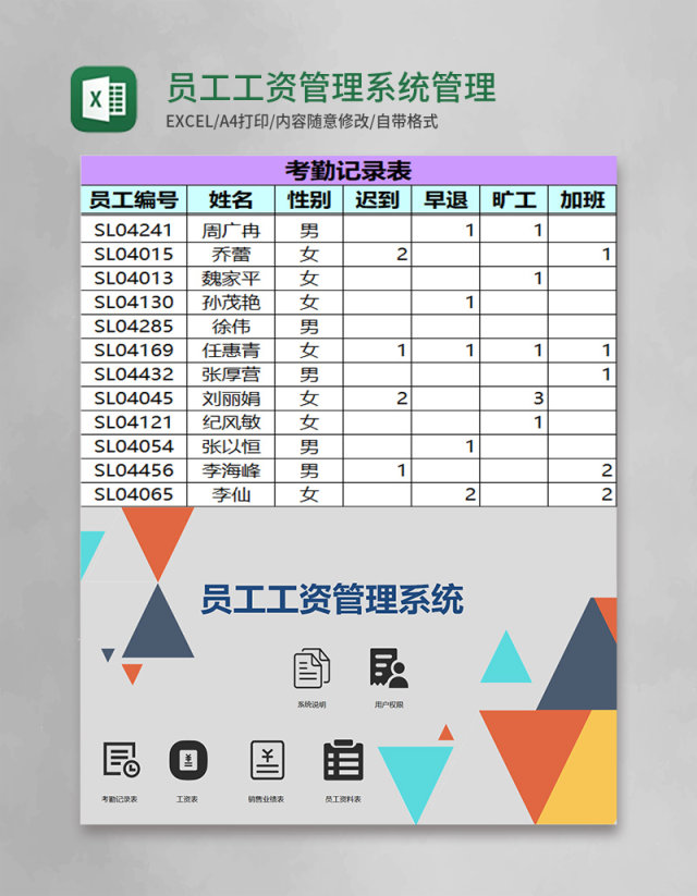 员工工资管理系统Excel管理系统