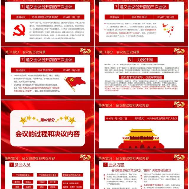 红色党政风党史学习遵义会议党课教育PPT模板 红色党政风党史学习遵义会议党课教育PPT模板