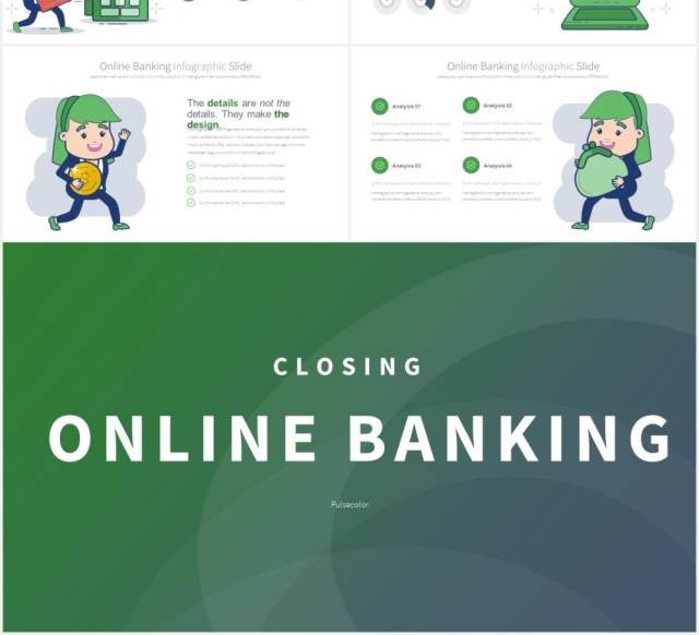 11套色系网上银行线上金融理财创意人物插画PPT素材Online Banking - PowerPoint Infographics