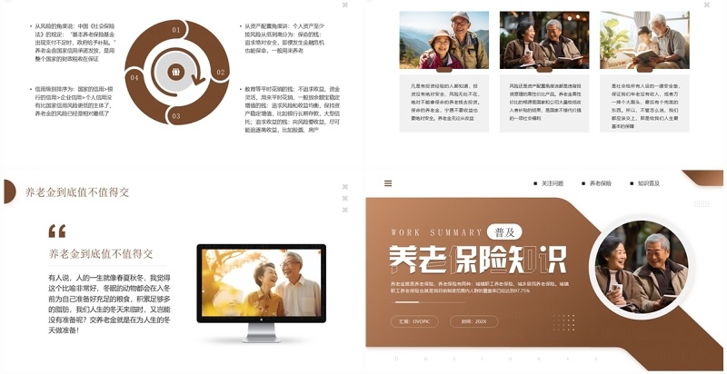 棕色简约风养老保险知识普及PPT模板