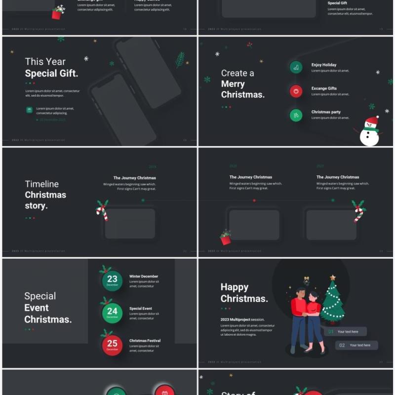 深色圣诞节创意图文版式设计PPT幻灯片模板2023 Versatile Xmas Dark