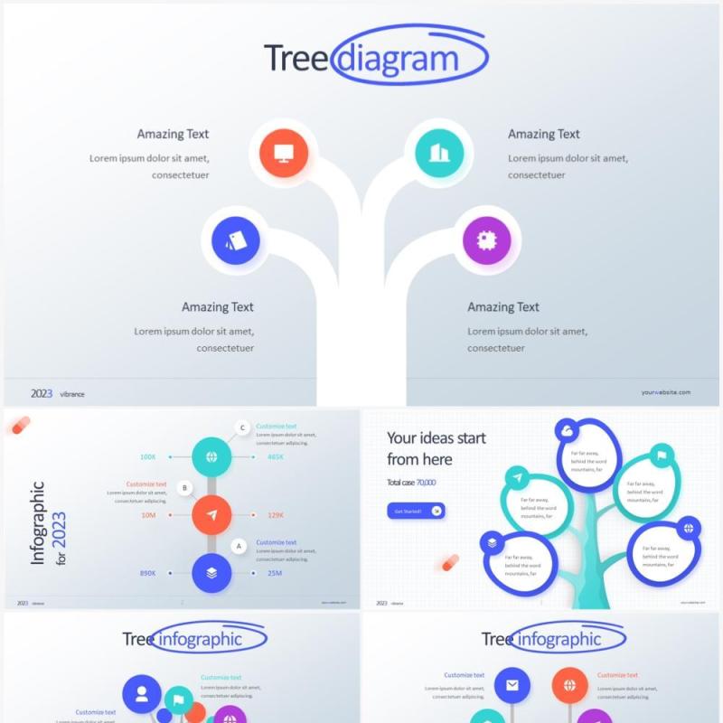 2023创意彩色树状图 齿轮图PPT信息素材