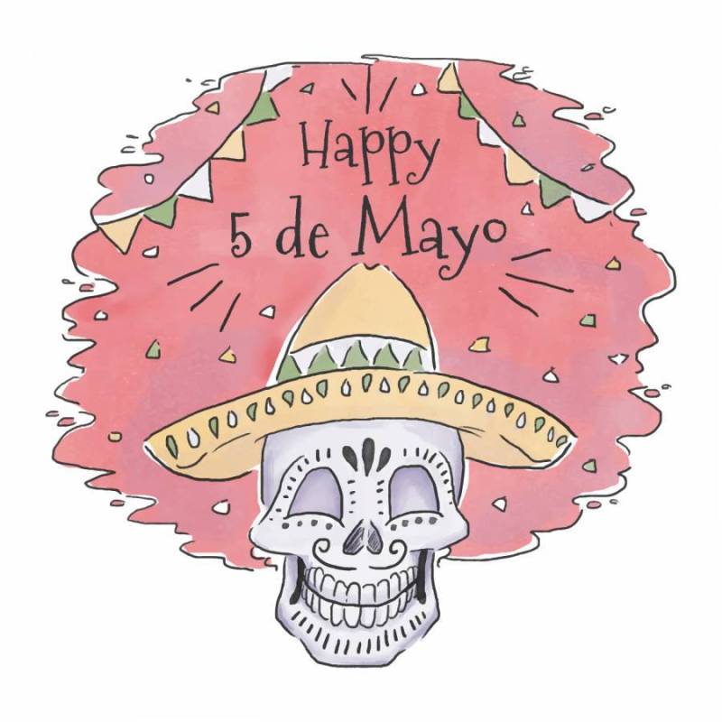 戴着帽子的可爱墨西哥头骨给Cinco De Mayo