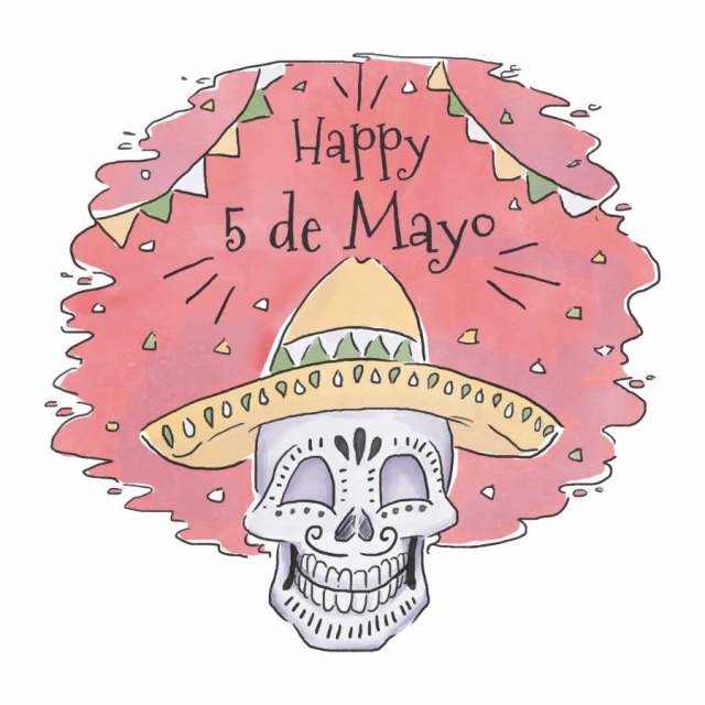 戴着帽子的可爱墨西哥头骨给Cinco De Mayo 戴着帽子的可爱墨西哥头骨给Cinco De Mayo