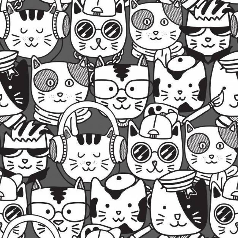 可爱的黑色与白色猫无缝模式