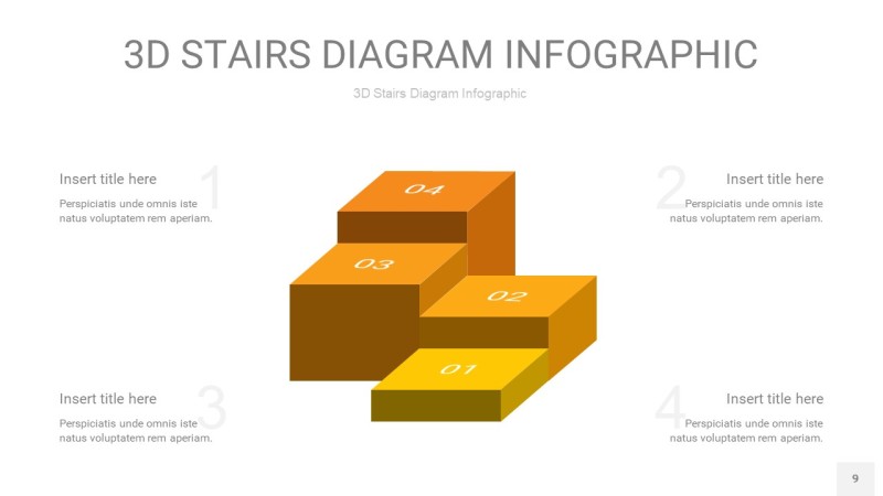 渐变黄色3D阶梯PPT图表9