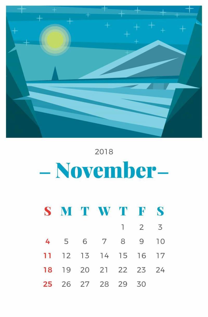 2018年11月月历