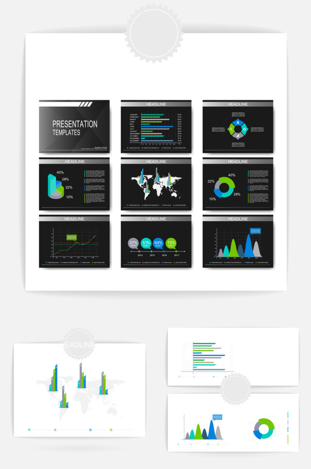 ppt深黑图表矢量元素素材