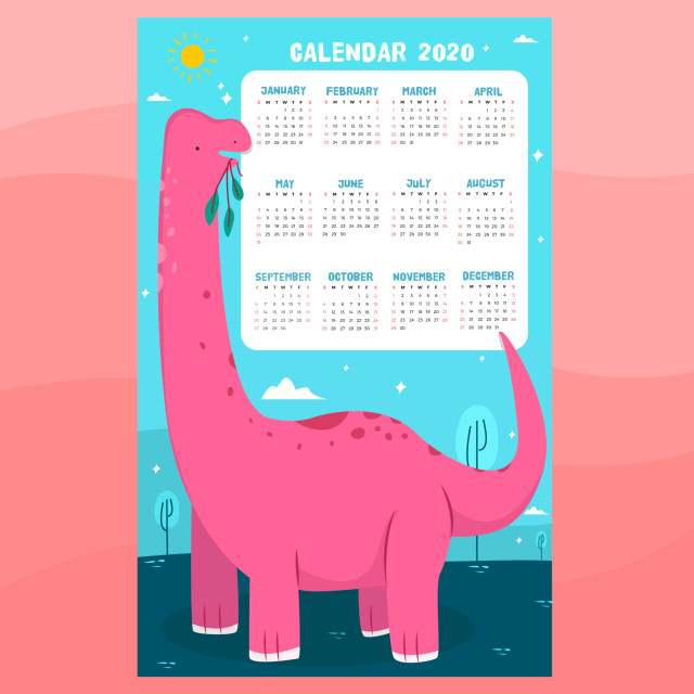 10款卡通小熊女生宇宙恐龙水果2020年月历挂历整页AI矢量素材