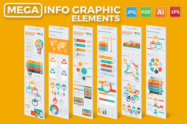 大型信息图表图形设计元素素材Mega Infographics Elements Design