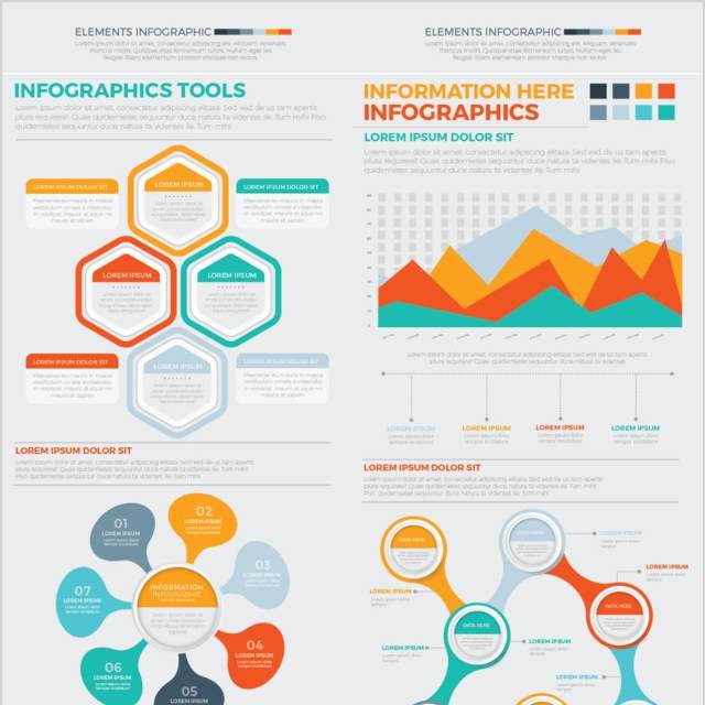 大型信息图表图形设计元素素材Mega Infographics Elements Design