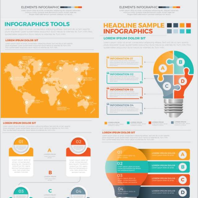 大型信息图表图形设计元素素材Mega Infographics Elements Design