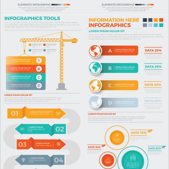 大型信息图表图形设计元素素材Mega Infographics Elements Design