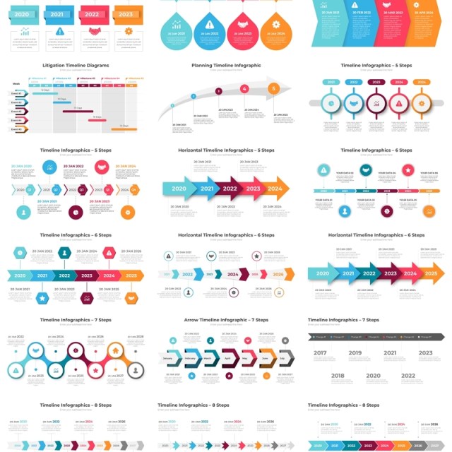 63页时间线时间轴信息图表PPT模板Timeline Infographics