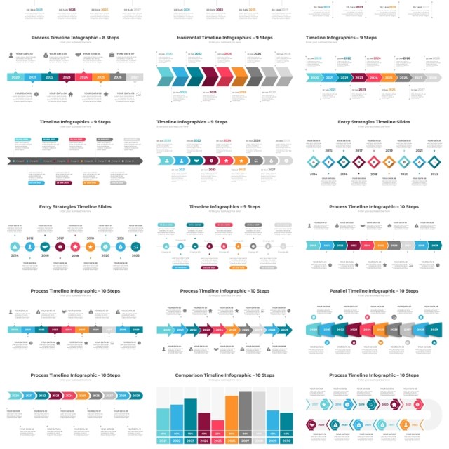 63页时间线时间轴信息图表PPT模板Timeline Infographics