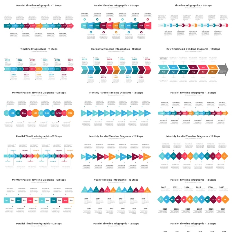 63页时间线时间轴信息图表PPT模板Timeline Infographics