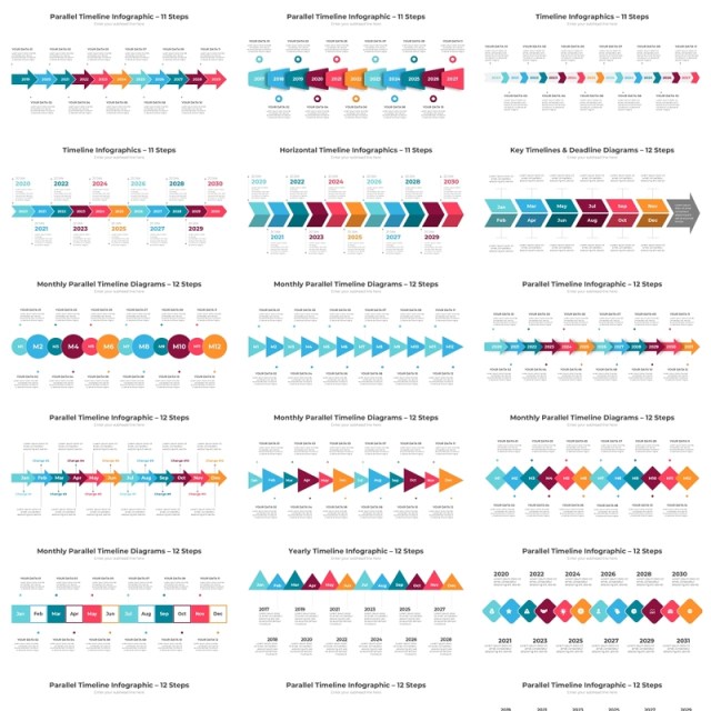 63页时间线时间轴信息图表PPT模板Timeline Infographics