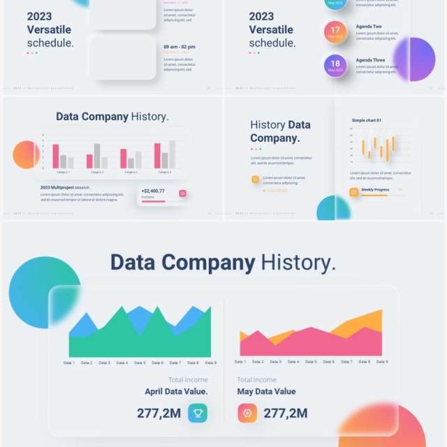 国外公司产品项目信息图表PPT幻灯片模板2023 Versatile  Glassmorphic Light