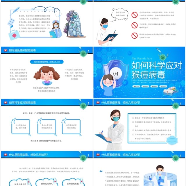 蓝色卡通风科学防范猴痘病毒PPT模板 蓝色卡通风科学防范猴痘病毒PPT模板