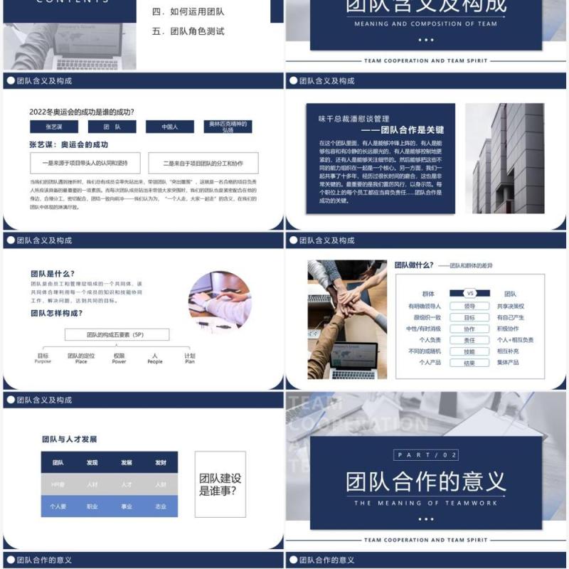 蓝色简约风团队合作与团队精神PPT模板