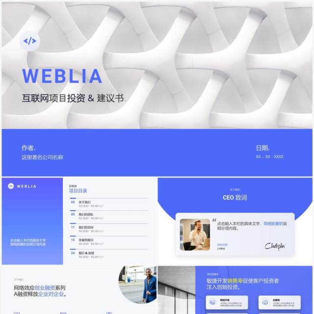 蓝色系完整互联网项目商业融资计划书PPT模板 蓝色系完整互联网项目商业融资计划书PPT模板