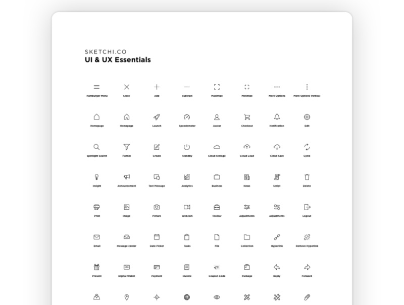任何应用程序界面，UI和UX Essentials的标准图标集合