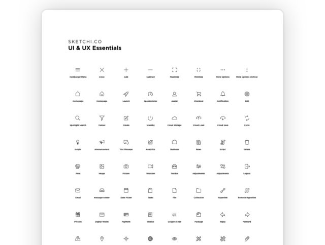 任何应用程序界面，UI和UX Essentials的标准图标集合