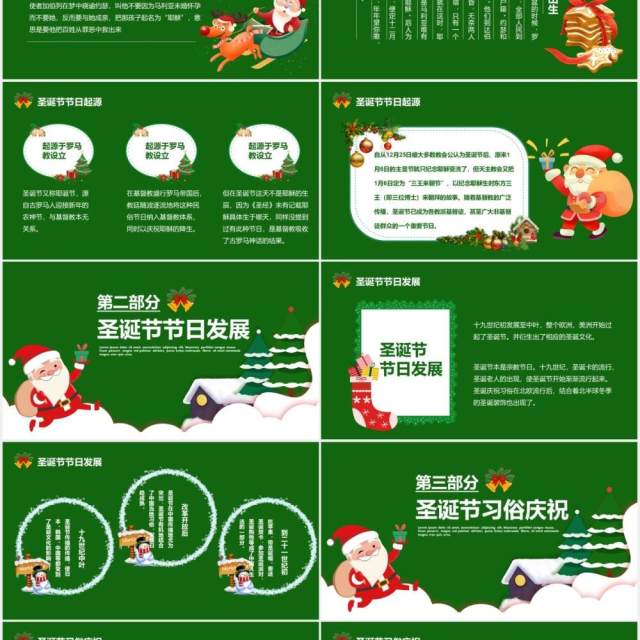 绿色卡通圣诞节节日介绍PPT模板 绿色卡通圣诞节节日介绍PPT模板