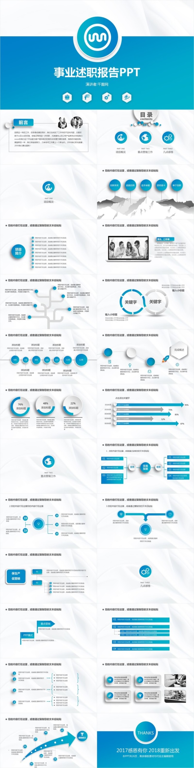 蓝色述职PPT模板