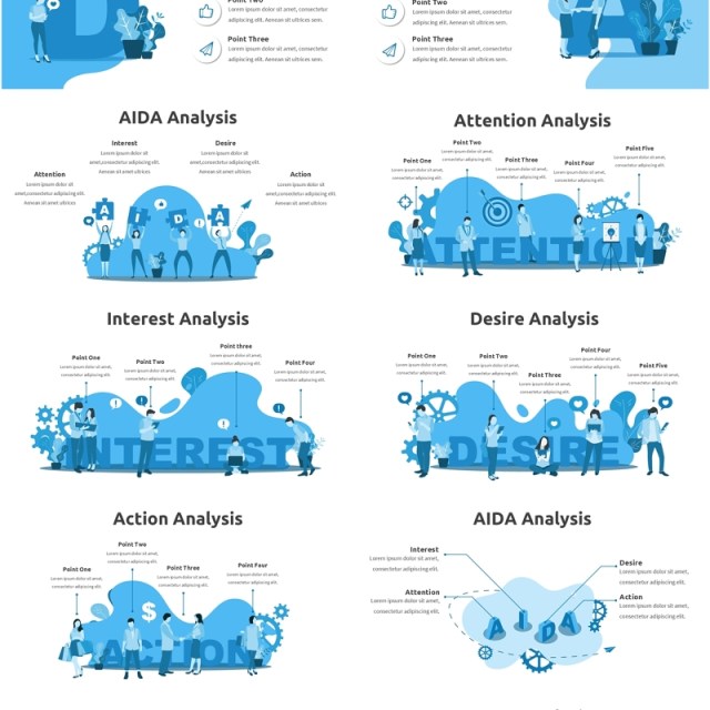 推销销售模式信息图PPT模板AIDA Blue