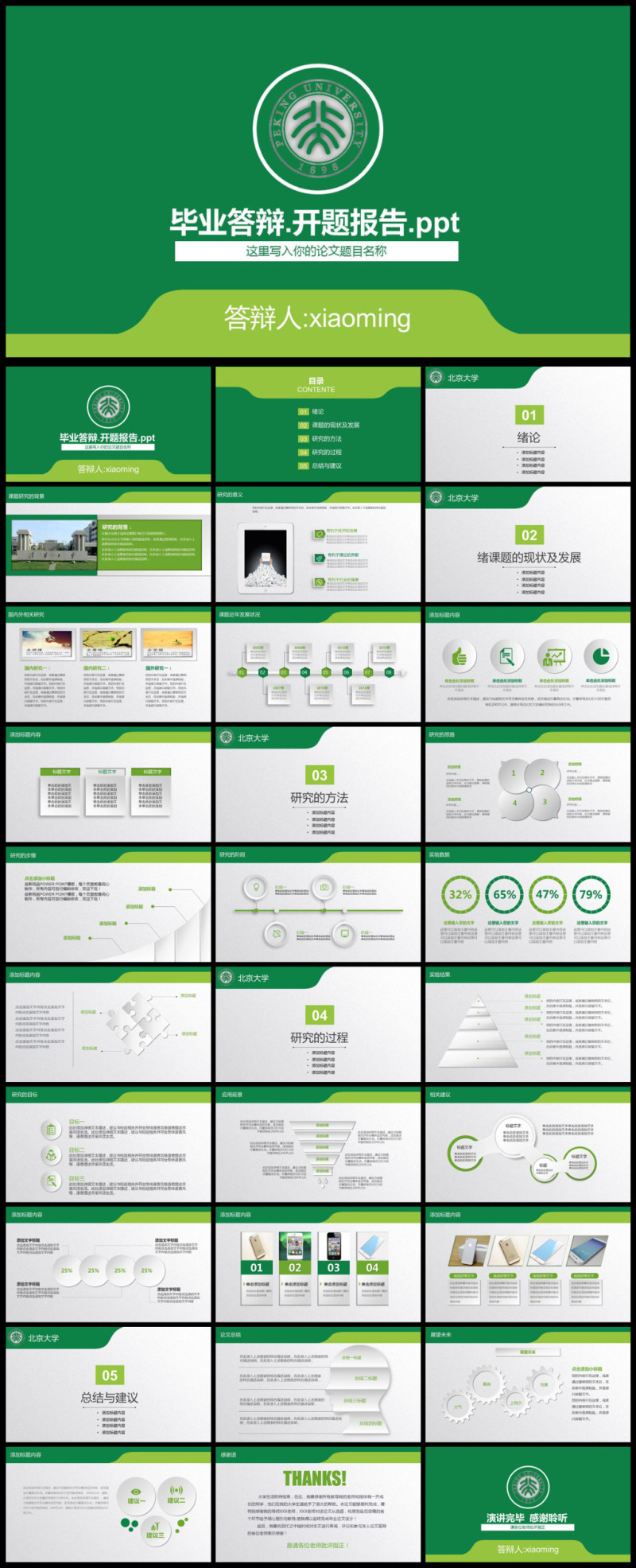 绿色微立体毕业论文答辩ppt模板