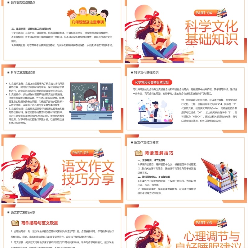 橙色卡通中考冲刺复习计划PPT模板