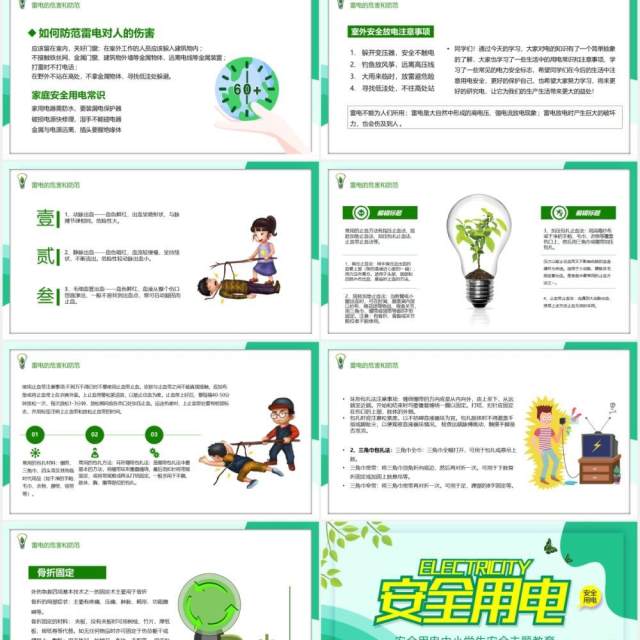 绿色卡通安全用电中小学生安全主题教育培训课件PPT模板 绿色卡通安全用电中小学生安全主题教育培训课件PPT模板