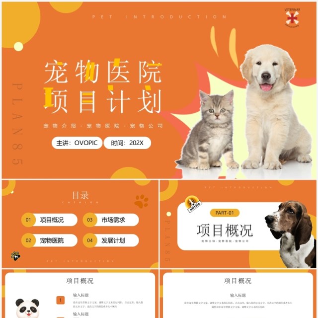 橙色简约风宠物医院项目计划PPT模板 橙色简约风宠物医院项目计划PPT模板