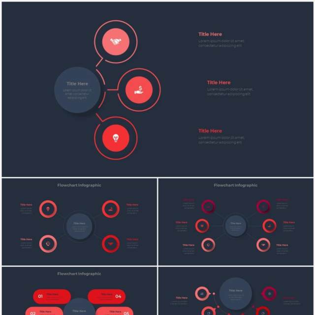 红色深色系商务产品信息图表流程步骤关系图PPT素材 Infographic Red