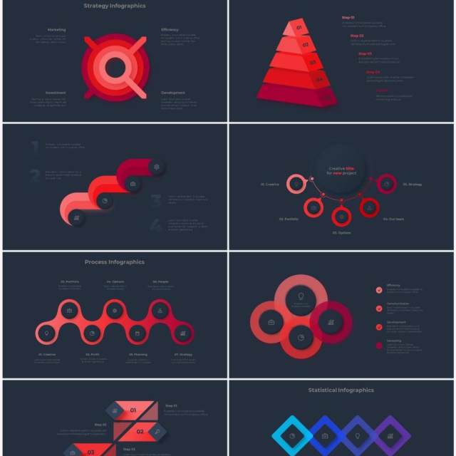 红色深色系商务产品信息图表流程步骤关系图PPT素材 Infographic Red 红色深色系商务产品信息图表流程步骤关系图PPT素材 Infographic Red