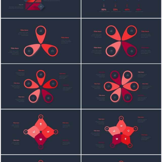 红色深色系商务产品信息图表流程步骤关系图PPT素材 Infographic Red