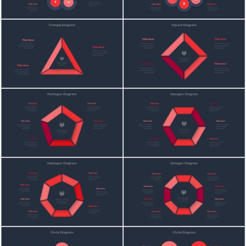 红色深色系商务产品信息图表流程步骤关系图PPT素材 Infographic Red