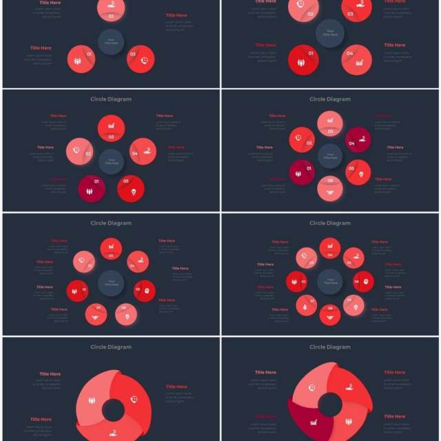 红色深色系商务产品信息图表流程步骤关系图PPT素材 Infographic Red